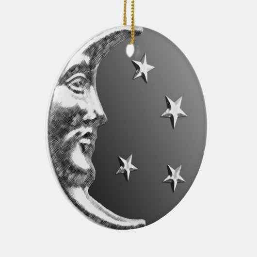 Art Deco Moon and Stars - Grau / Grau und Silber Keramik Ornament (Rechts)