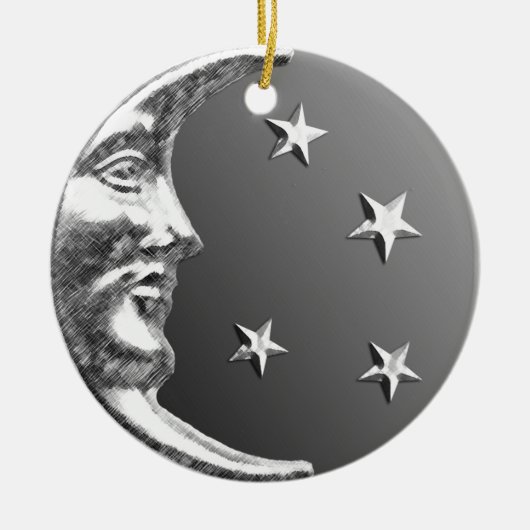 Art Deco Moon and Stars - Grau / Grau und Silber Keramik Ornament (Vorne)