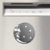 Art Deco Moon and Stars - Grau / Grau und Silber Magnet (In Situ (Geschirrspüler))