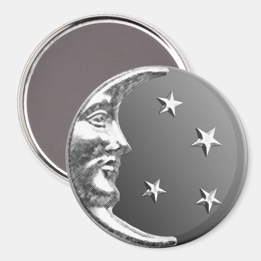 Art Deco Moon and Stars - Grau / Grau und Silber Magnet (Vorderseite/Rückseite)