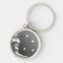 Art Deco Moon and Stars - Grau / Grau und Silber Schlüsselanhänger