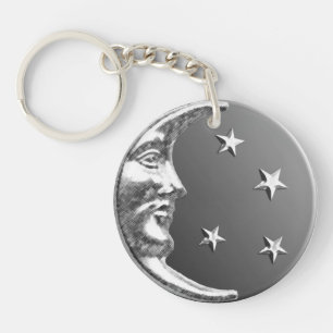 Art Deco Moon and Stars - Grau / Grau und Silber Schlüsselanhänger