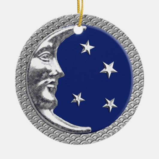 Art Deco Moon and Stars in Cobalt Blue und Silver Keramik Ornament (Vorne)