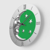 Art Deco Moon and Stars - Jade Green and Silver Große Wanduhr (Winkel)