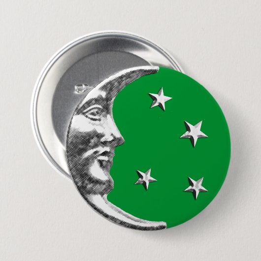 Art Deco Moon and Stars - Jade Green und Silver Button (Vorne & Hinten)