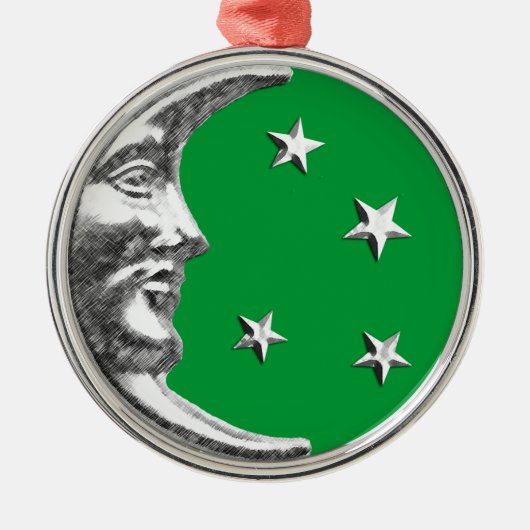 Art Deco Moon and Stars - Jade Green und Silver Ornament Aus Metall (Vorne)