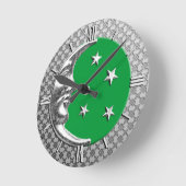 Art Deco Moon and Stars, Jade Green und Silver Runde Wanduhr (Winkel)