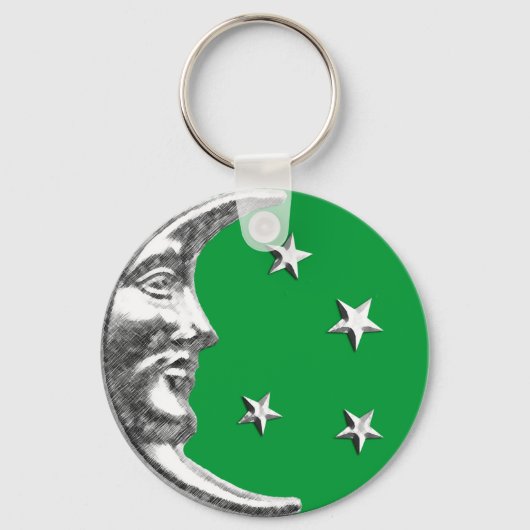 Art Deco Moon and Stars - Jade Green und Silver Schlüsselanhänger (Vorderseite)