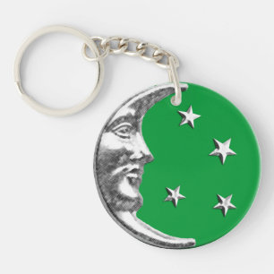 Art Deco Moon and Stars - Jade Green und Silver Schlüsselanhänger
