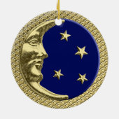 Art Deco Moon and Stars Navy auf einem Golden Back Keramik Ornament (Hinten)