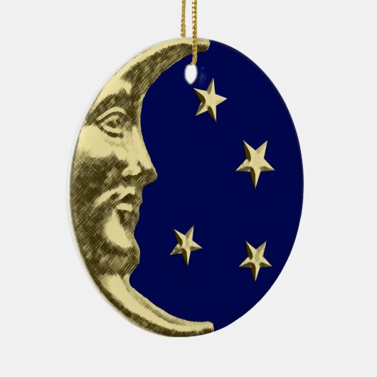 Art Deco Moon and Stars - Navy Blue und Gold Keramik Ornament (Rechts)