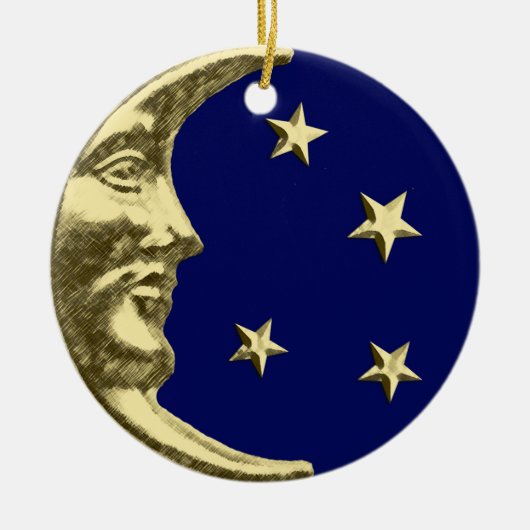 Art Deco Moon and Stars - Navy Blue und Gold Keramik Ornament (Vorne)