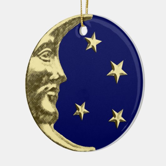 Art Deco Moon and Stars - Navy Blue und Gold Keramik Ornament (Links)