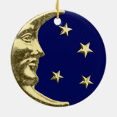 Art Deco Moon and Stars - Navy Blue und Gold Keramik Ornament (Hinten)