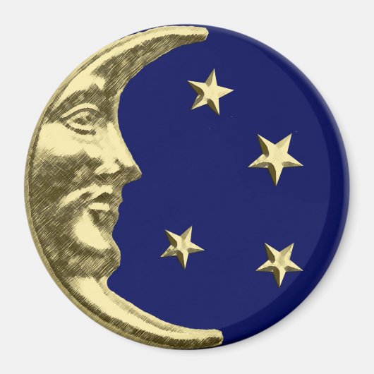 Art Deco Moon and Stars - Navy Blue und Gold Magnet (Vorne)