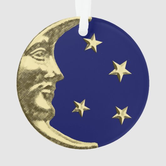 Art Deco Moon and Stars - Navy Blue und Gold Ornament (Rückseite)