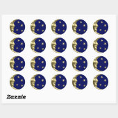 Art Deco Moon and Stars - Navy Blue und Gold Runder Aufkleber (Blatt)