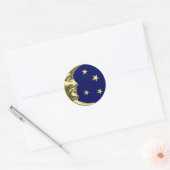 Art Deco Moon and Stars - Navy Blue und Gold Runder Aufkleber (Umschlag)