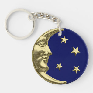 Art Deco Moon and Stars - Navy Blue und Gold Schlüsselanhänger