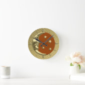 Art Deco Moon and Stars, Rostbraun und Gold Runde Wanduhr (Zuhause)
