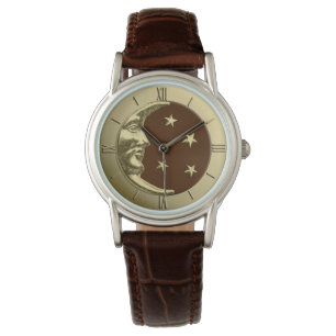 Art Deco Moon and Stars - Schokolade Braun & Gold Armbanduhr