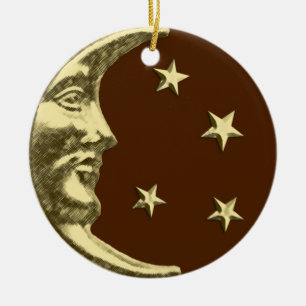 Art Deco Moon and Stars - Schokolade Braun & Gold Keramik Ornament