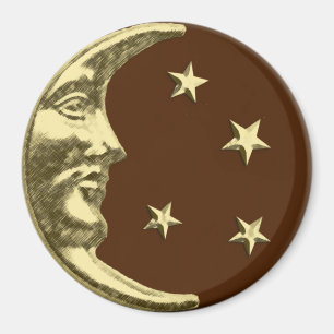 Art Deco Moon and Stars - Schokolade Braun & Gold Magnet
