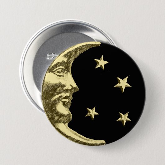 Art Deco Moon and Stars - Schwarz und Gold Button (Vorne & Hinten)