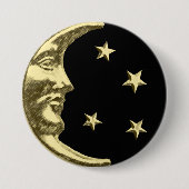 Art Deco Moon and Stars - Schwarz und Gold Button (Vorderseite)