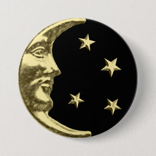 Art Deco Moon and Stars - Schwarz und Gold Button