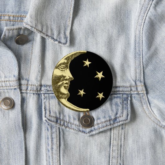 Art Deco Moon and Stars - Schwarz und Gold Button (Beispiel)