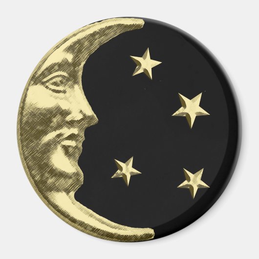 Art Deco Moon and Stars - Schwarz und Gold Magnet (Vorne)