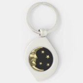 Art Deco Moon and Stars - Schwarz und Gold Schlüsselanhänger (Vorderseite)