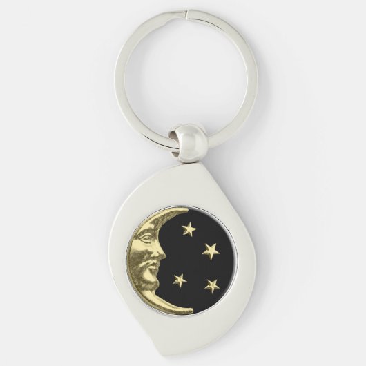 Art Deco Moon and Stars - Schwarz und Gold Schlüsselanhänger (Vorderseite)