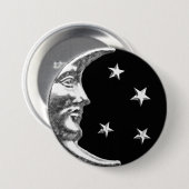 Art Deco Moon and Stars - Schwarz und Silber Button (Vorne & Hinten)