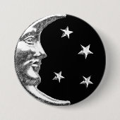 Art Deco Moon and Stars - Schwarz und Silber Button (Vorderseite)