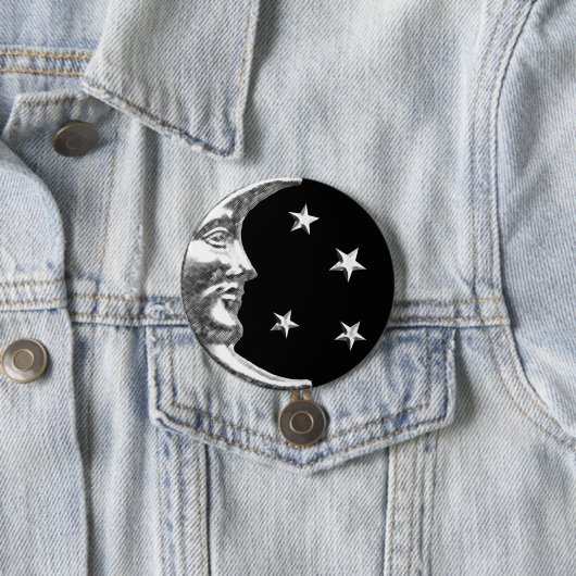 Art Deco Moon and Stars - Schwarz und Silber Button (Beispiel)