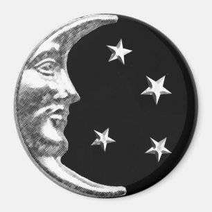 Art Deco Moon and Stars - Schwarz und Silber Magnet