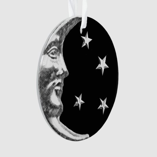 Art Deco Moon and Stars - Schwarz und Silber Ornament (Vorderseite)