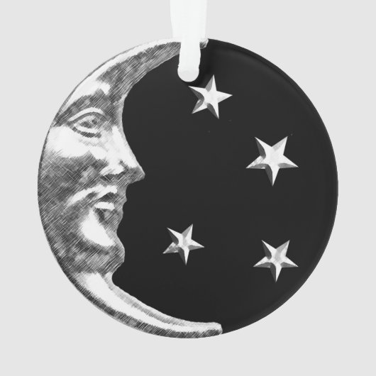 Art Deco Moon and Stars - Schwarz und Silber Ornament (Rückseite)