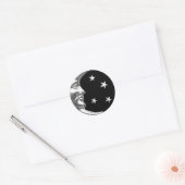 Art Deco Moon and Stars - Schwarz und Silber Runder Aufkleber (Umschlag)