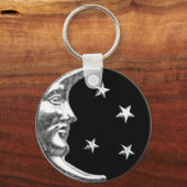 Art Deco Moon and Stars - Schwarz und Silber Schlüsselanhänger (Vorderseite)