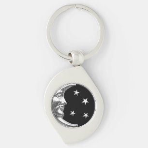 Art Deco Moon and Stars - Schwarz und Silber Schlüsselanhänger