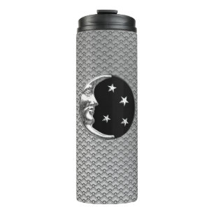Art Deco Moon and Stars, Schwarz und Silber Thermosbecher