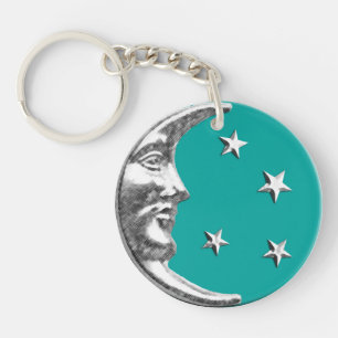 Art Deco Moon and Stars - Türkis & Silber Schlüsselanhänger