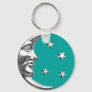 Art Deco Moon and Stars - Türkis & Silber Schlüsselanhänger