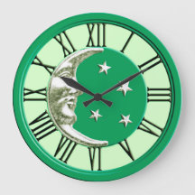 Art Deco Moon Face - Jade Green und Silver