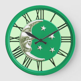 Art Deco Moon Face - Jade Green und Silver Große Wanduhr