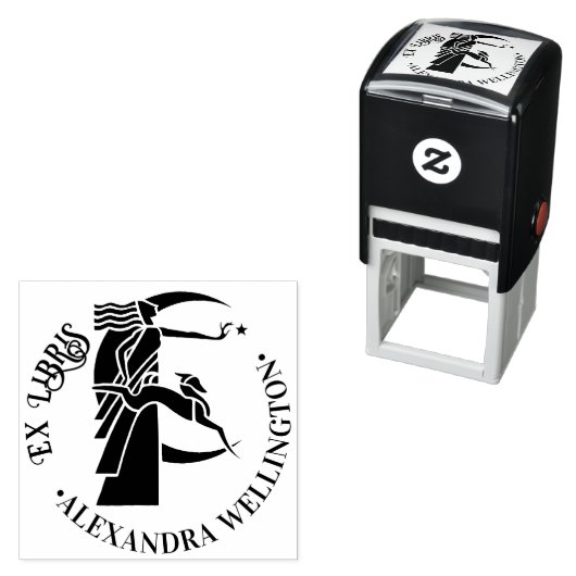 Art Deco Moon Goddess Dog Star Ex Libris Buchname Permastempel (Beispiel)