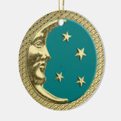 Art Deco Moon und Stars Aquamarin auf einem Golden Keramik Ornament (Links)